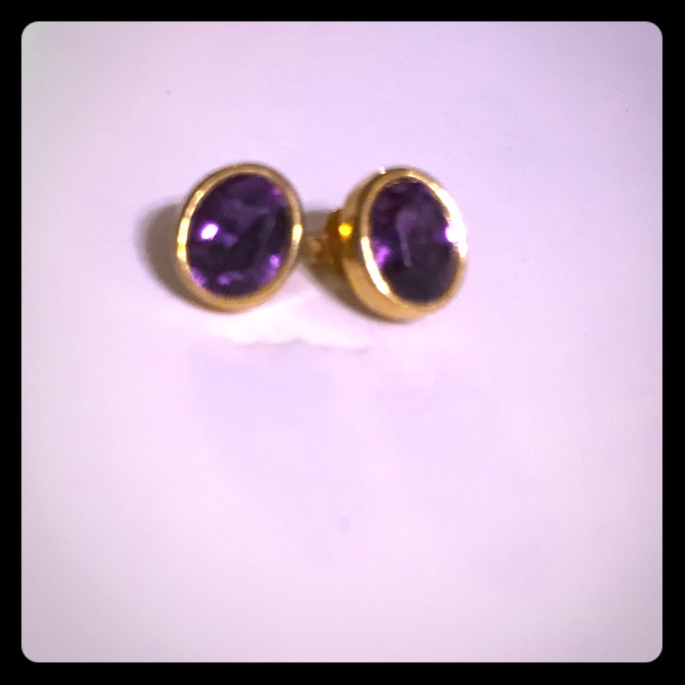 Faux Amethyst Goldtone Earrings